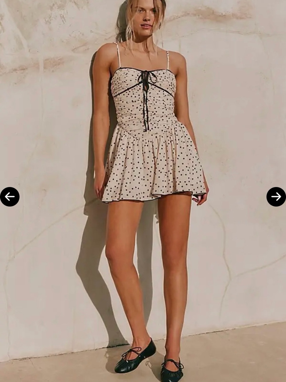 Free People Cream Spaghetti Strap Polka Dot Babydoll Top - Picture 1 of 8
